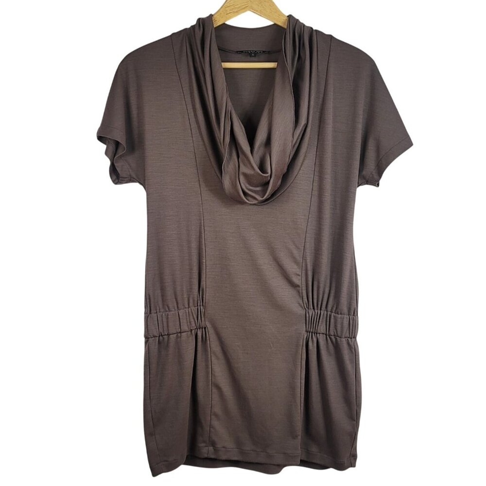 Patrizia Pepe Pullover Dress Brown Size 1 Small Cowl Neck Short Sleeve Wool